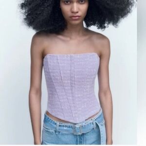 Zara Strapless Lilac Tweed Corset Camisole Size M